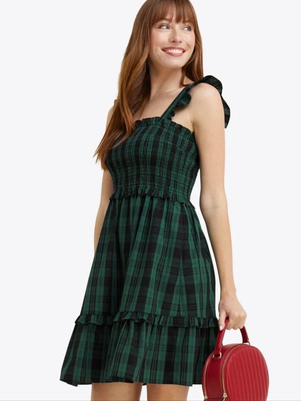 DRAPER JAMES Shania Smocked Blackwatch Plaid Dress Size Small